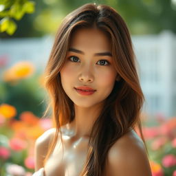 A serene and captivating portrait of a beautiful individual, characterized by a calm and composed expression