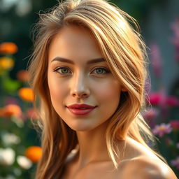 A serene and captivating portrait of a beautiful individual, characterized by a calm and composed expression