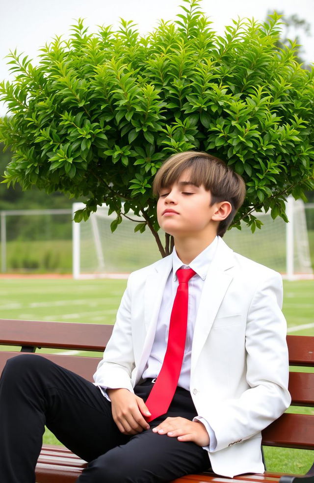 A serene football field scene featuring a goalpost in the background