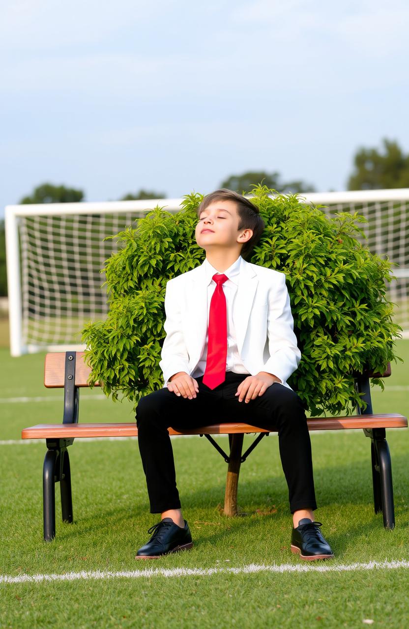 A serene football field scene featuring a goalpost in the background