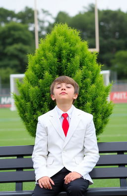 A serene football field scene featuring a goalpost in the background