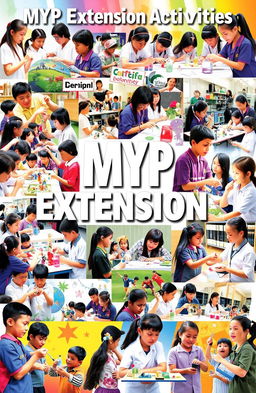 A vibrant and dynamic collage of various MYP (Middle Years Programme) extension activities, showcasing students engaged in a variety of hands-on learning experiences