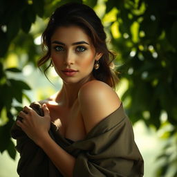 A beautiful woman styled artistically, posing in an elegant manner that highlights the beauty of the human form