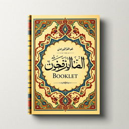 A beautifully designed Arabic booklet cover featuring traditional Arabic patterns and calligraphy