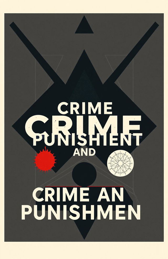 A visually striking book cover design for 'Crime and Punishment' featuring a structured and complex composition