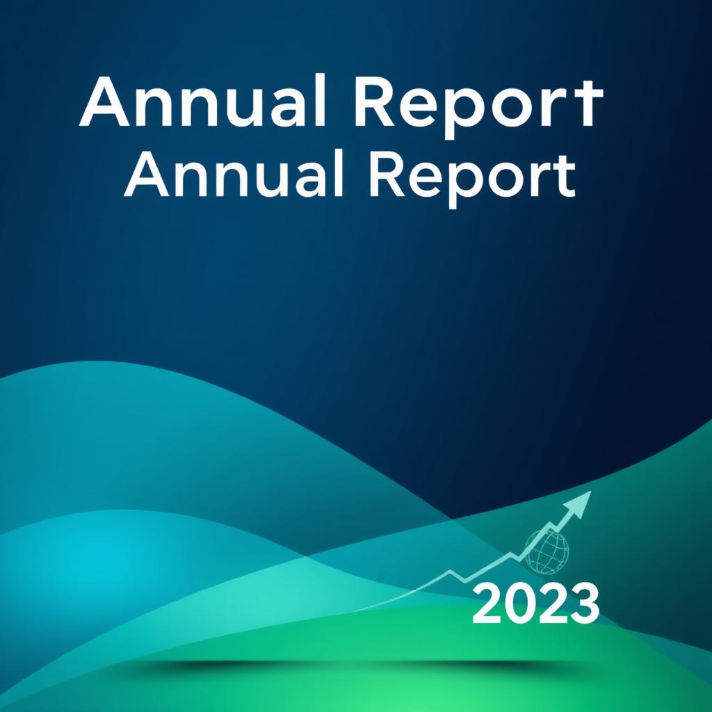 An eye-catching and professional annual report cover featuring a bold title that reads "Annual Report 2023" in modern typography