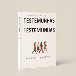 A modern minimalist book cover design for 'Testemunhas' by Maycon Barroco