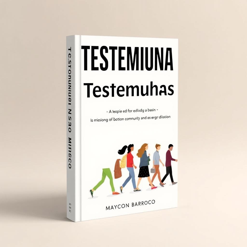 A modern minimalist book cover design for 'Testemunhas' by Maycon Barroco