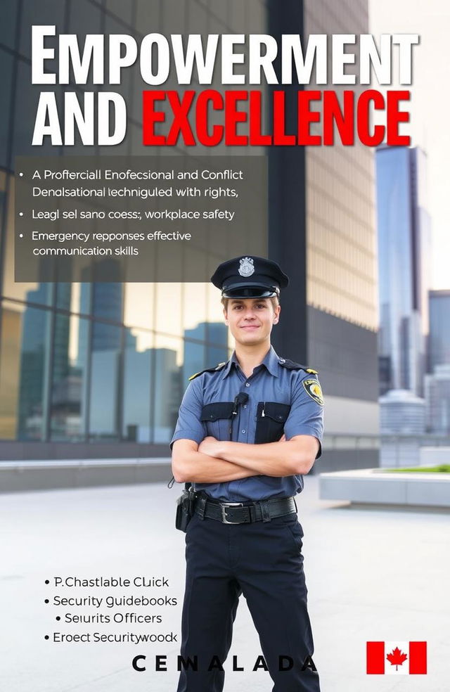 A comprehensive guidebook designed for security officers in Canada, featuring chapters on professional development, conflict de-escalation techniques, legal rights and responsibilities, workplace safety, emergency response procedures, and effective communication skills