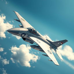 A highly detailed and realistic fighter jet flying at high speed through a clear blue sky, showcasing its sleek design and powerful presence