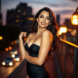 A sultry and alluring scene featuring a confident, attractive woman in a stylish, form-fitting outfit, exuding charm and sex appeal