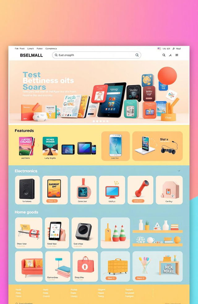 An illustration of a vibrant, modern ecommerce website homepage called BSELMALL