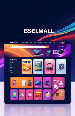 An illustration of a vibrant, modern ecommerce website homepage called BSELMALL