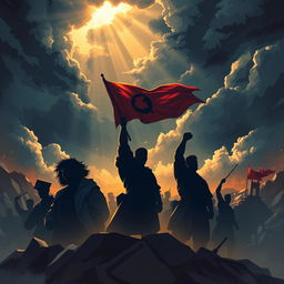 A powerful digital art illustration depicting the resilience of a coalition known as the "Resistance Axis," symbolizing their strength and unyielding spirit against adversity