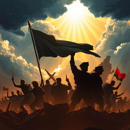 A powerful digital art illustration depicting the resilience of a coalition known as the "Resistance Axis," symbolizing their strength and unyielding spirit against adversity
