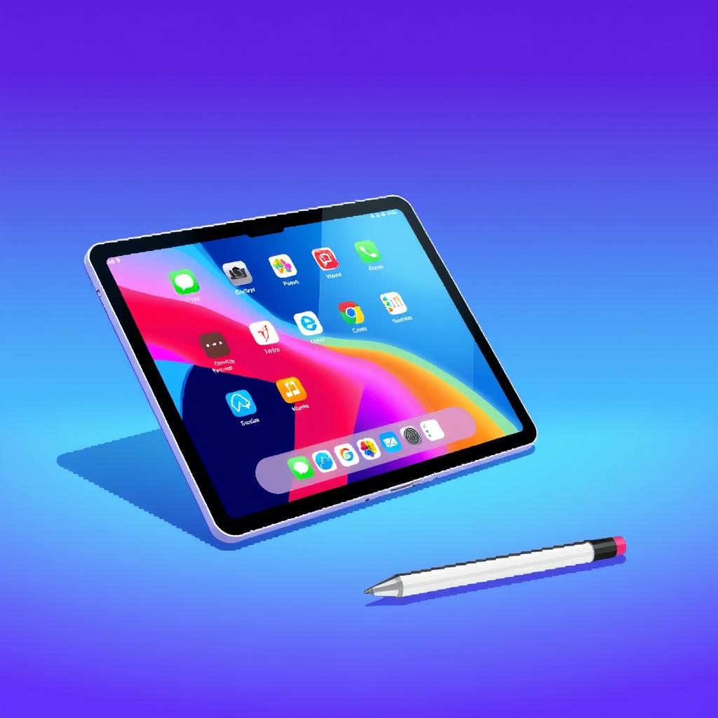 A vibrant pixel art representation of the iPad Pro M4, showcasing its sleek design and advanced features