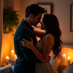 A passionate and intimate scene featuring a couple sharing a tender moment in a private setting, showcasing their connection and chemistry