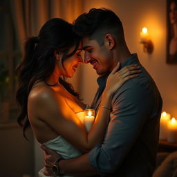 A passionate and intimate scene featuring a couple sharing a tender moment in a private setting, showcasing their connection and chemistry