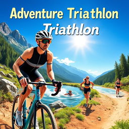 A vibrant and dynamic poster showcasing the thrill of adventure triathlon
