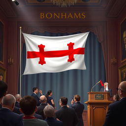 A 2D image representation of the Georgian flag displayed in an art auction at Bonhams