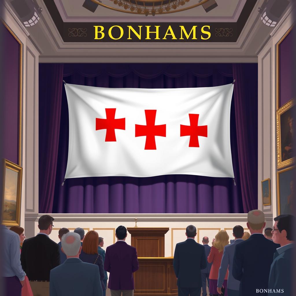 A 2D image representation of the Georgian flag displayed in an art auction at Bonhams