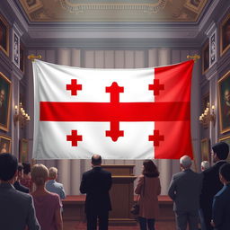 A 2D image representation of the Georgian flag displayed in an art auction at Bonhams