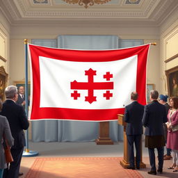A 2D image representation of the Georgian flag displayed in an art auction at Bonhams