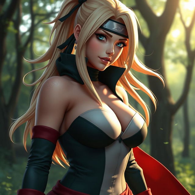 A hyper-realistic 3D rendering of Tsunade, the popular character from the Naruto anime series, depicted in a sexy pose