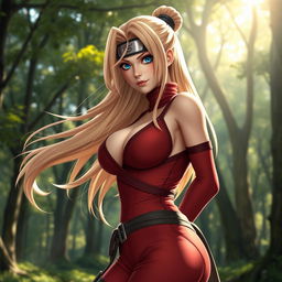 A hyper-realistic 3D rendering of Tsunade, the popular character from the Naruto anime series, depicted in a sexy pose