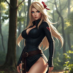 A hyper-realistic 3D rendering of Tsunade, the popular character from the Naruto anime series, depicted in a sexy pose