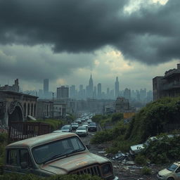A dystopian scene depicting a destroyed cityscape of Tel Aviv, with crumbling buildings and debris scattered throughout the streets