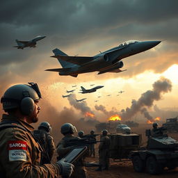 An intense military confrontation between Iran and Israel, capturing the chaos and fierce determination of both sides