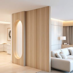 A modern and stylish wall partition featuring an oval end design