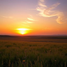 A vast Iranian plain during sunset, showcasing a breathtaking landscape with rolling hills and sparse grasslands