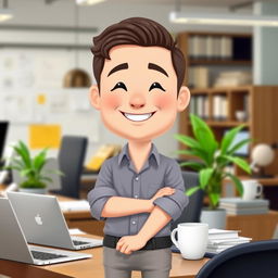 A Bitmoji-style character of a man in an office setting, exuding a relaxed yet professional vibe