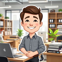 A Bitmoji-style character of a man in an office setting, exuding a relaxed yet professional vibe