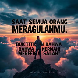 A powerful motivational poster featuring the phrase "Saat Semua Orang Meragukanmu, Buktikan Bahwa Mereka Salah!" (When Everyone Doubts You, Prove Them Wrong!) in a dynamic and bold font