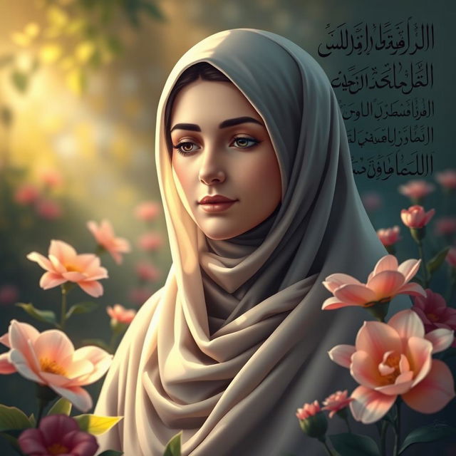 A serene and respectful artistic representation of Fatimah Al-Zahra, daughter of the Prophet Muhammad in Islamic art style