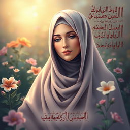 A serene and respectful artistic representation of Fatimah Al-Zahra, daughter of the Prophet Muhammad in Islamic art style