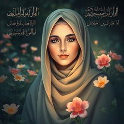 A serene and respectful artistic representation of Fatimah Al-Zahra, daughter of the Prophet Muhammad in Islamic art style