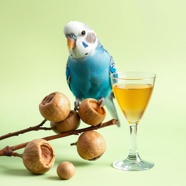 A vibrant male blue budgie perched on a branch, showcasing its beautiful black eyes and striking white head