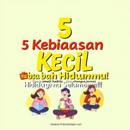 An engaging motivational poster featuring the phrase "5 Kebiasaan Kecil yang Bisa Mengubah Hidupmu Selamanya!" (5 Small Habits That Can Change Your Life Forever!) in an attractive, bold font