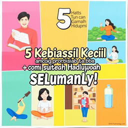 An engaging motivational poster featuring the phrase "5 Kebiasaan Kecil yang Bisa Mengubah Hidupmu Selamanya!" (5 Small Habits That Can Change Your Life Forever!) in an attractive, bold font