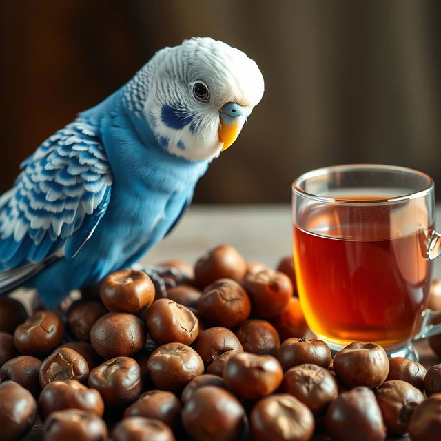 A vibrant male blue budgie perched gracefully, showcasing its striking black eyes and pristine white head