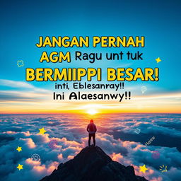 An inspirational poster featuring the phrase "Jangan Pernah Ragu untuk Bermimpi Besar, Ini Alasannya!" (Never Hesitate to Dream Big, Here’s Why!) in an eye-catching, bold font