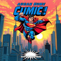 A dynamic comic book cover featuring a superhero in action