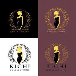 Four elegant and modern logo designs for a women's clothing brand named 'Kichi Collections'