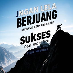 An empowering poster featuring the phrase "Jangan Lelah Berjuang, Sukses Itu Dekat untuk yang Tidak Menyerah!" (Don't Get Tired of Fighting, Success is Close for Those Who Don't Give Up!) in a striking and motivational font