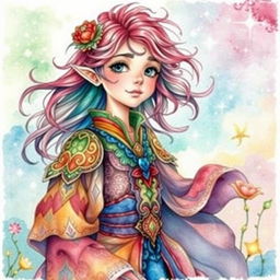 A beautifully detailed watercolor painting of a fantastical, fictional character