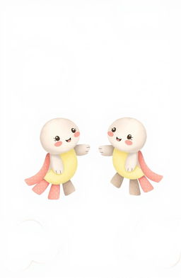 Two dull rainbows, each with cute eyes and mouths, create a whimsical scene